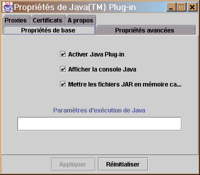 Configuration de Java Plug-in, Propriétés de base